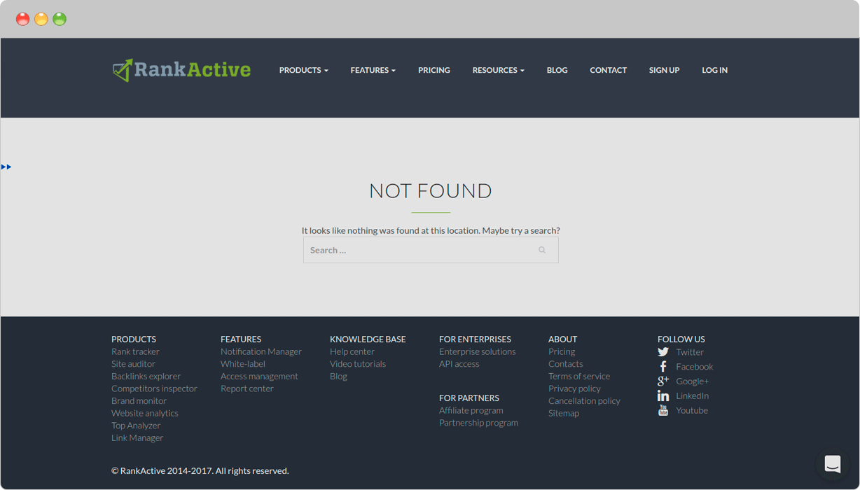 Example of including a search engine in 404 page: www.rankactive.com