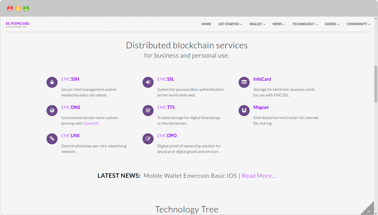 One page for all products. Example: emercoin.com